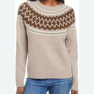 Weatherproof Vintage Fair Isle Sweater M Taupe Brown Cozy Cabin Winter Ski Boho